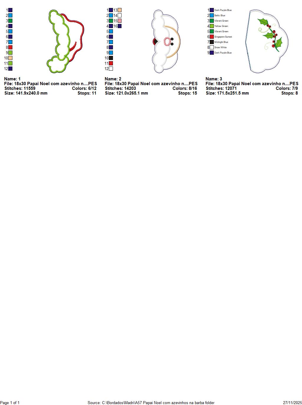 Matriz de Bordado Papai Noel com Azevinho na Barba Enfeite de Porta – Projeto ITH