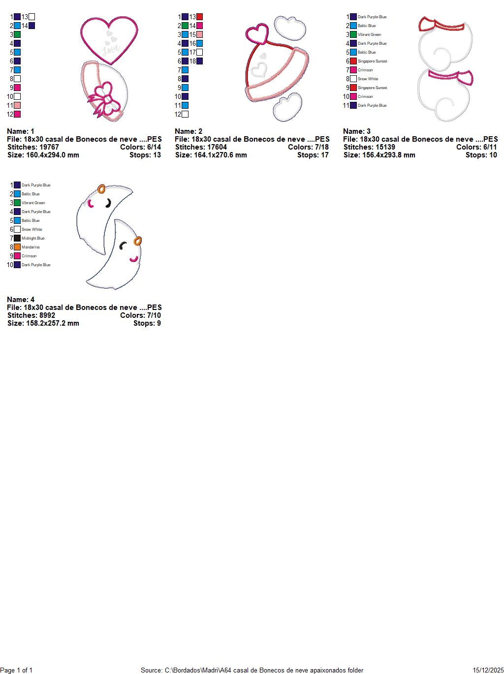 Matriz de Bordado Casal de Bonecos de Neve Apaixonados – Projeto ITH