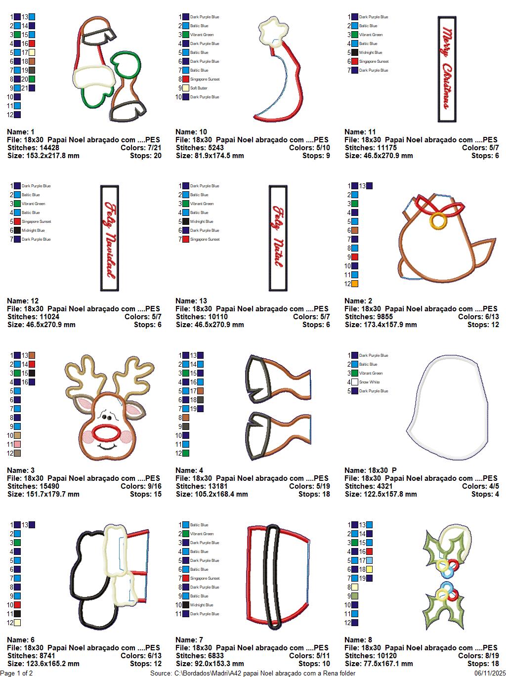 Matriz de Bordado Papai Noel e Rena – Projeto ITH