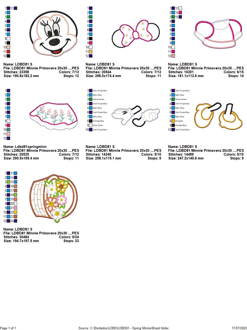 Matriz de Bordado Minnie com Cesta de Flores – Projeto ITH