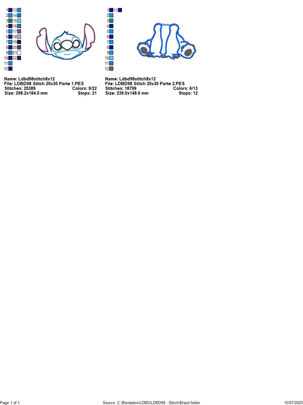 Matriz de Bordado Stitch Foto Sentado – Projeto ITH