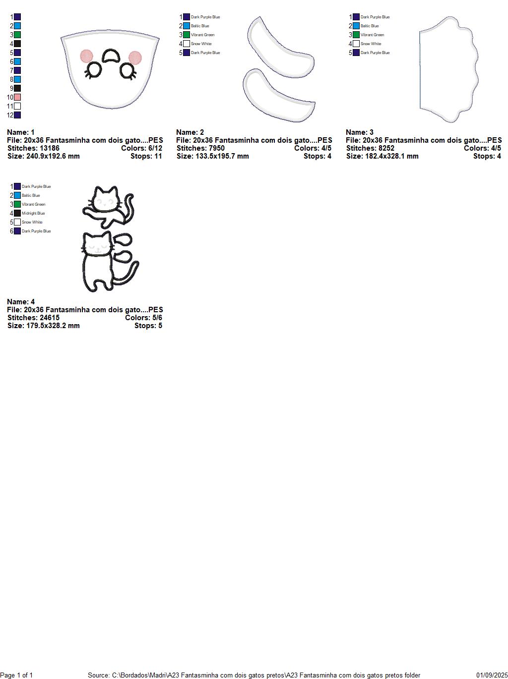 Matriz de Bordado Fantasma com Dois Gatos Pretos – Projeto ITH