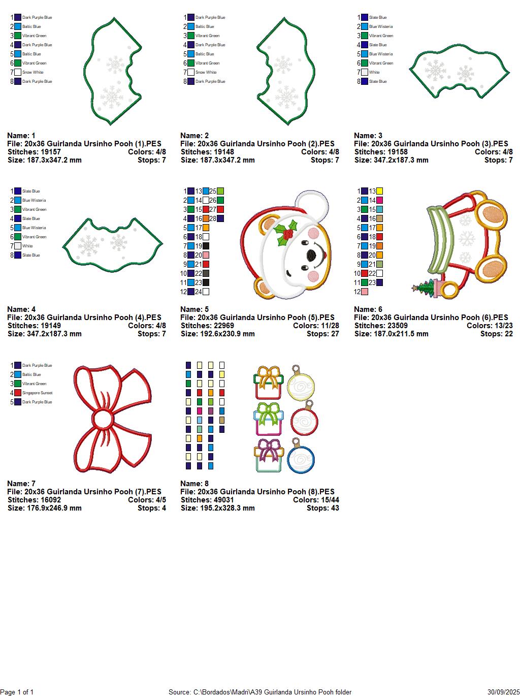 Matriz de Bordado Guirlanda de Ursinho Pooh de Natal – Projeto ITH
