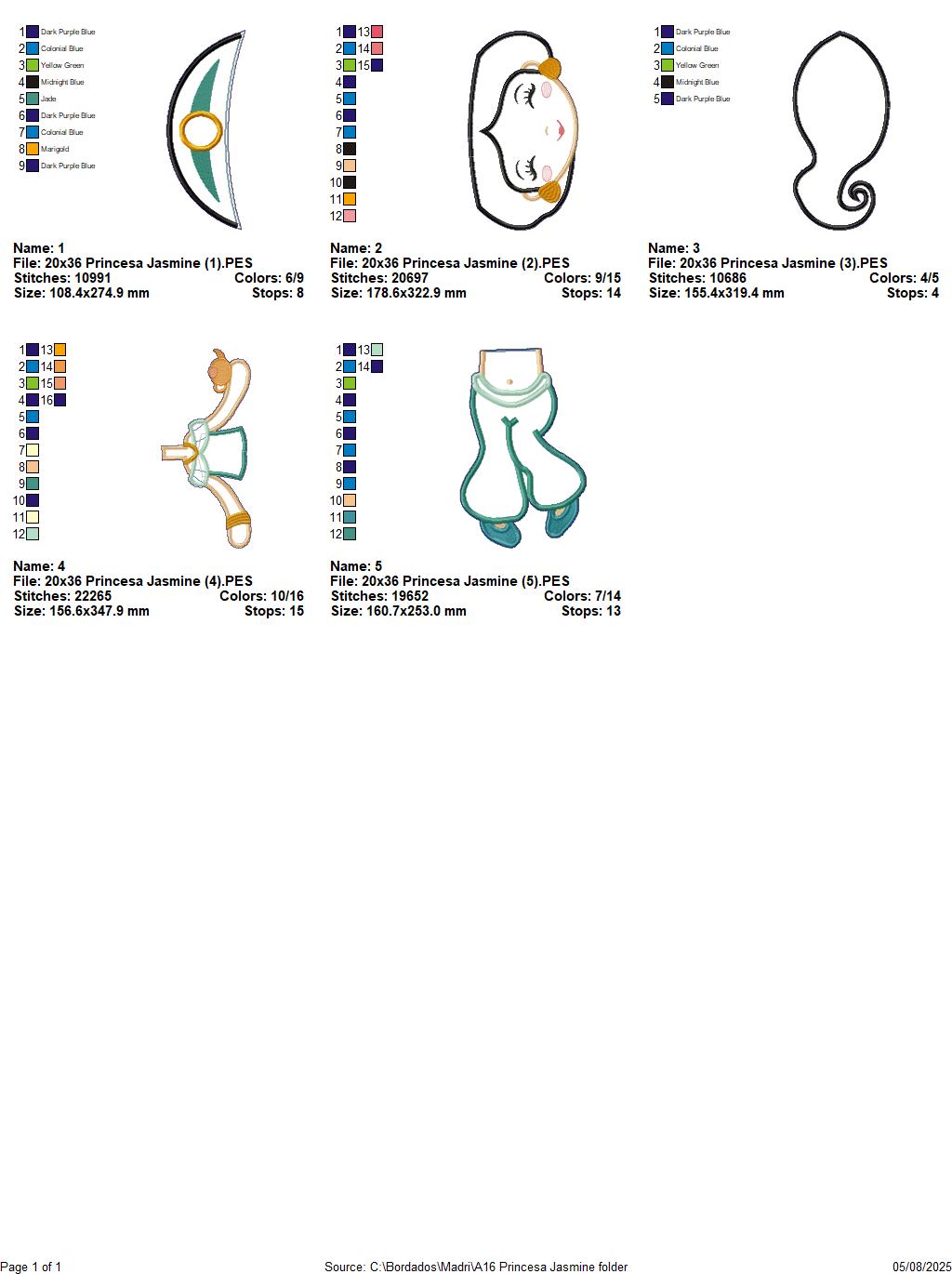 Matriz de Bordado Princesa Jasmine – Projeto ITH