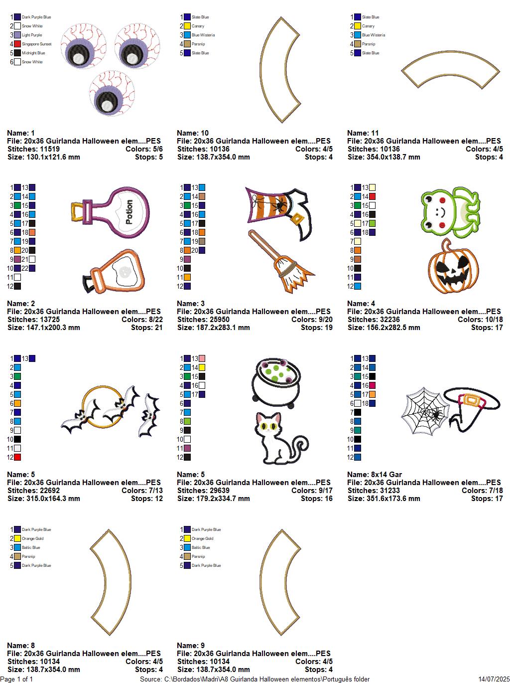 Matriz de Bordado Guirlanda Halloween Elementos – Projeto ITH