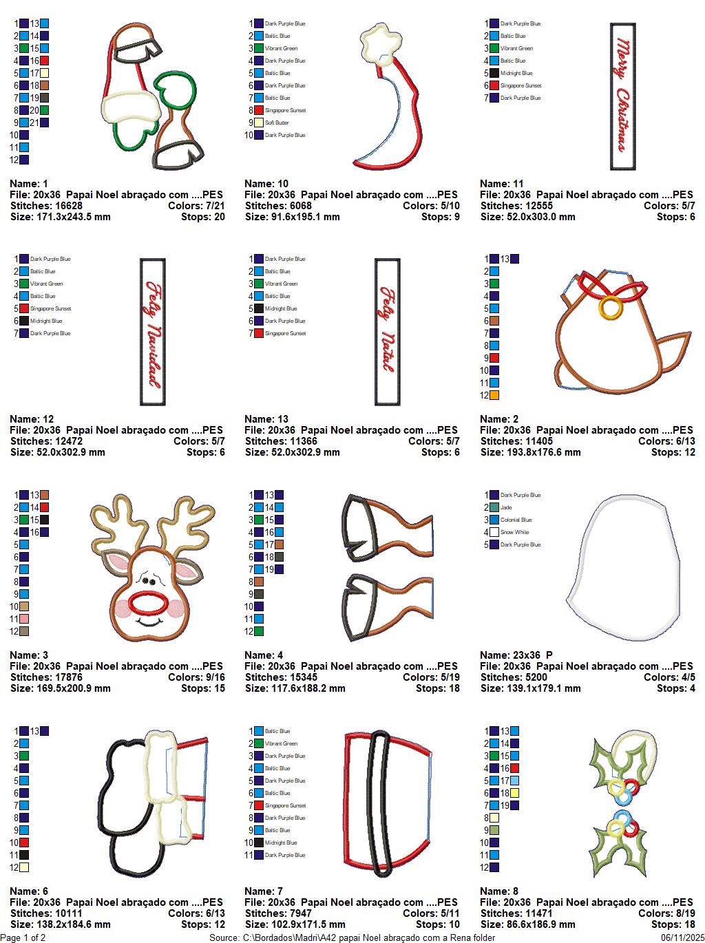 Matriz de Bordado Papai Noel e Rena – Projeto ITH