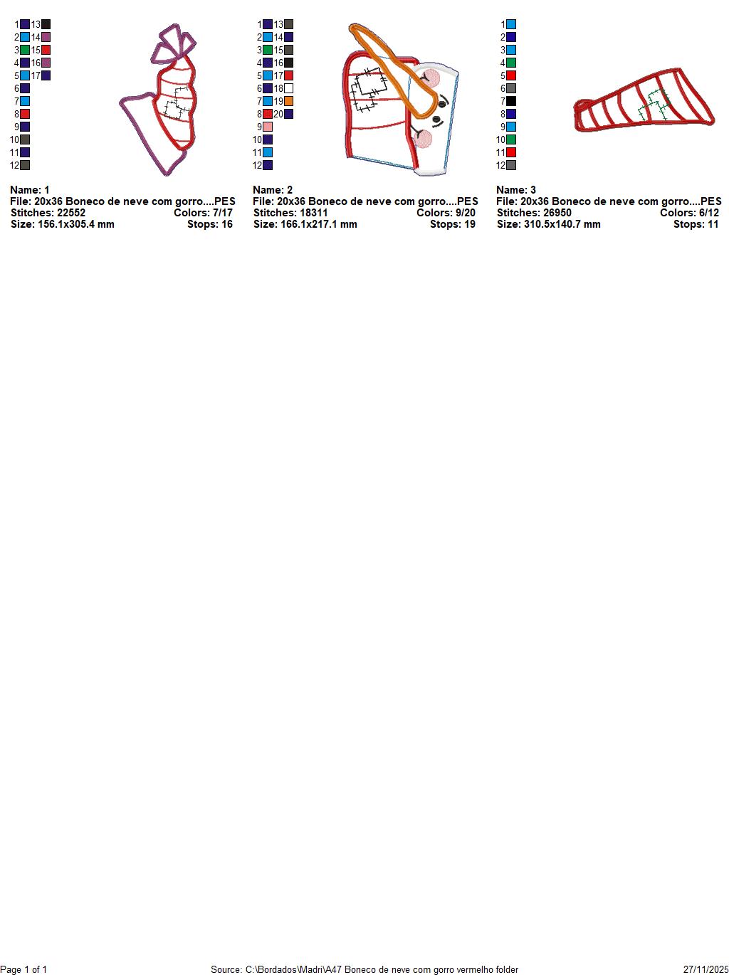 Matriz de Bordado Boneco de Neve Gorro Vermelho Enfeite de Porta – Projeto ITH