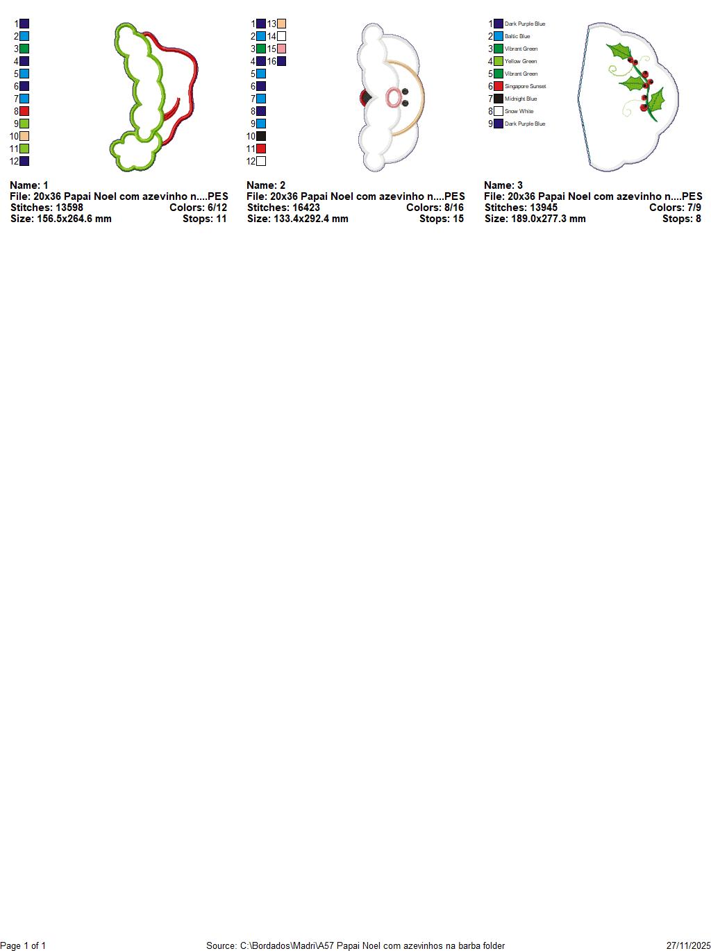 Matriz de Bordado Papai Noel com Azevinho na Barba Enfeite de Porta – Projeto ITH