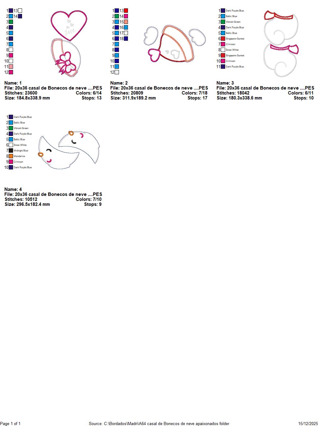 Matriz de Bordado Casal de Bonecos de Neve Apaixonados – Projeto ITH