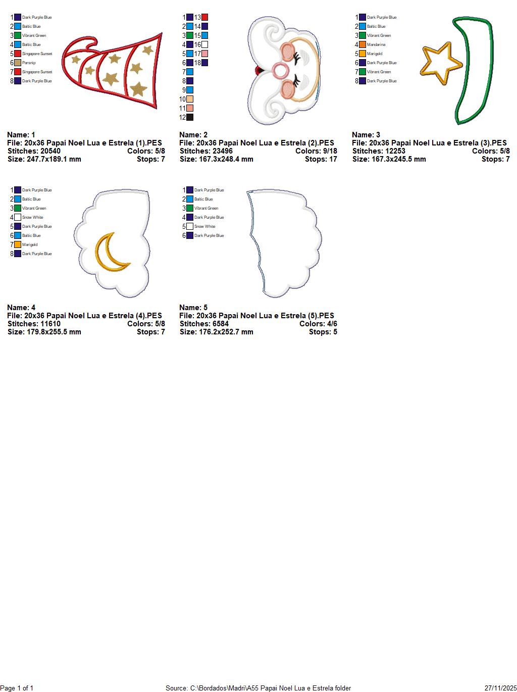 Matriz de Bordado Papai Noel com Lua e Estrela – Projeto ITH