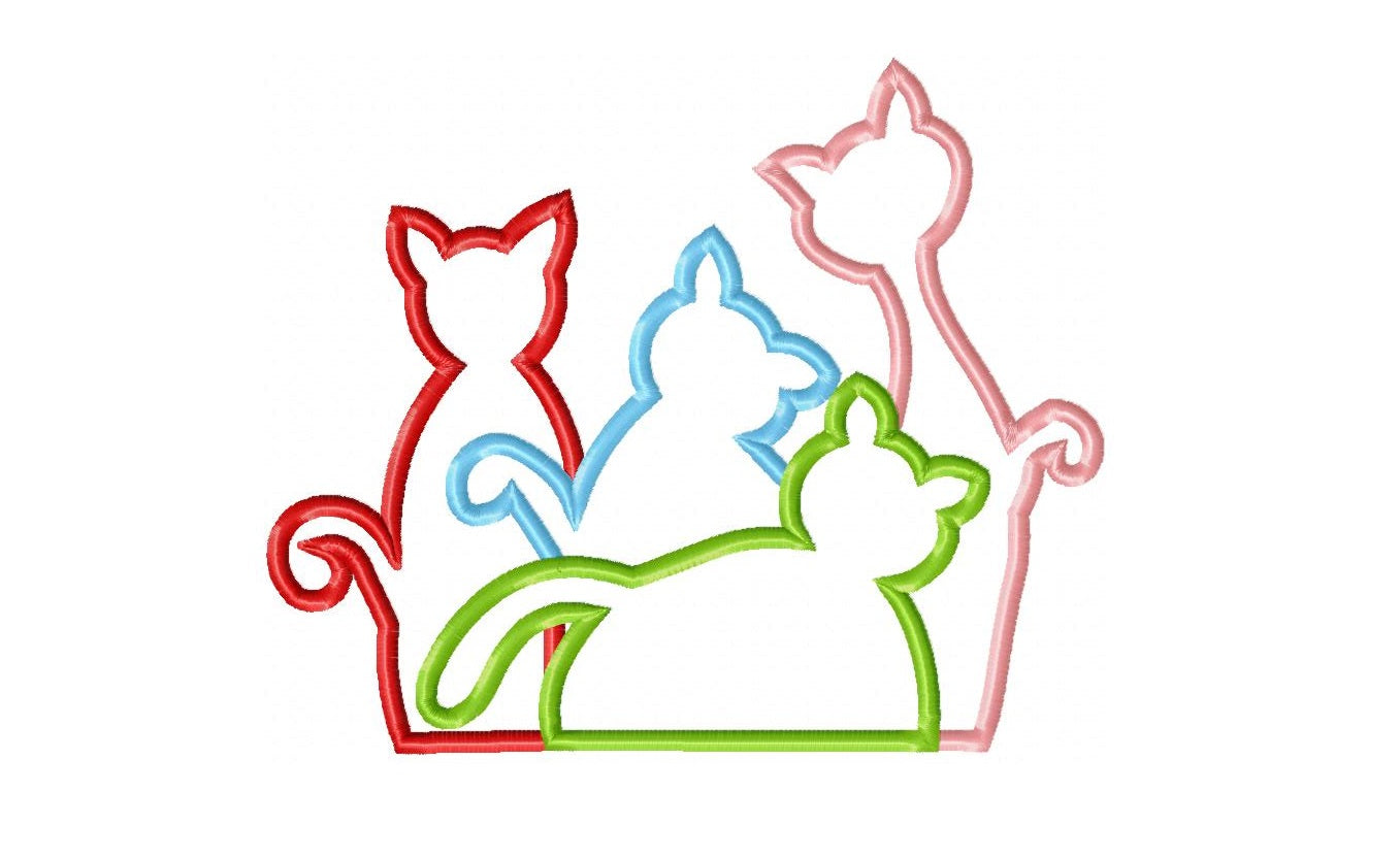 Matriz de Bordado 4 Gatinhos Coloridos – Aplique Fofo e Charmoso