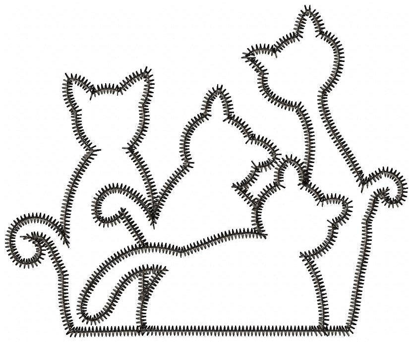 Matriz de Bordado 4 Gatinhos – Aplique em Ponto Zigzag Fofo