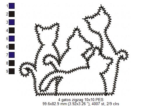 Matriz de Bordado 4 Gatinhos – Aplique em Ponto Zigzag Fofo