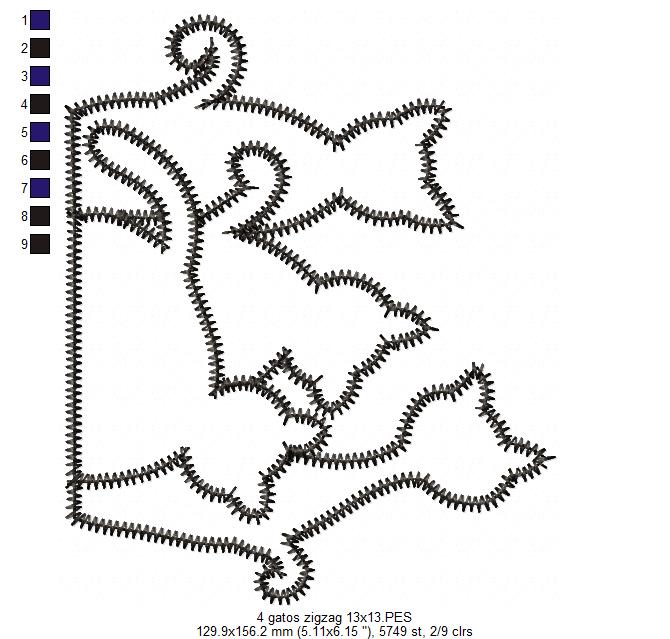 Matriz de Bordado 4 Gatinhos – Aplique em Ponto Zigzag Fofo