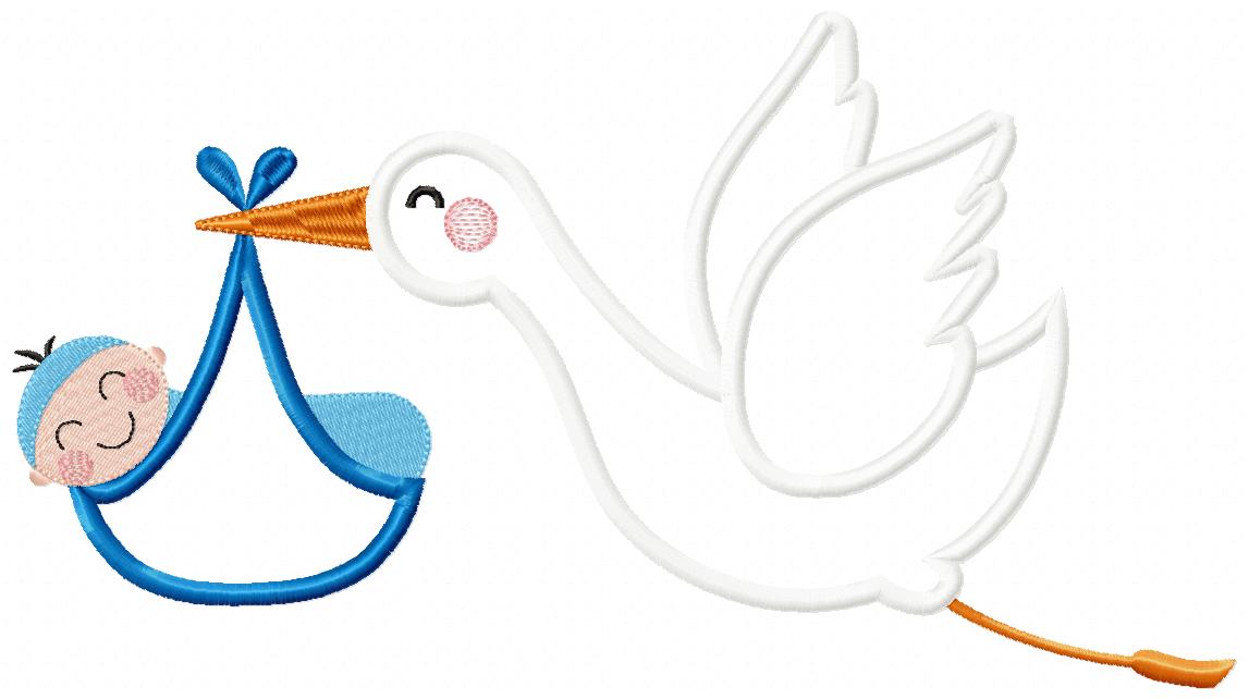 Matriz de Bordado Cegonha Carregando Pacotinho de Amor – Aplique
