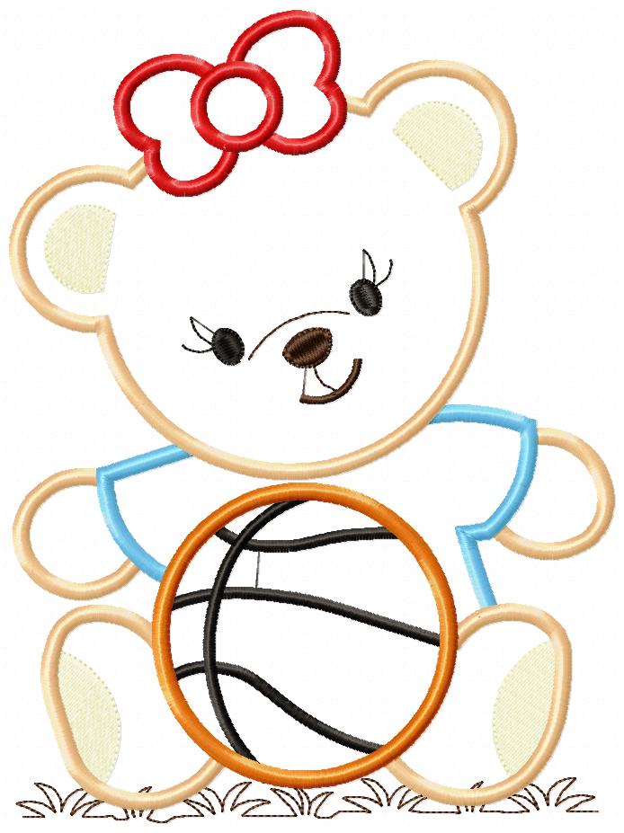 Matriz de Bordado Ursinha Fofa com Bola de Basquete – Aplique