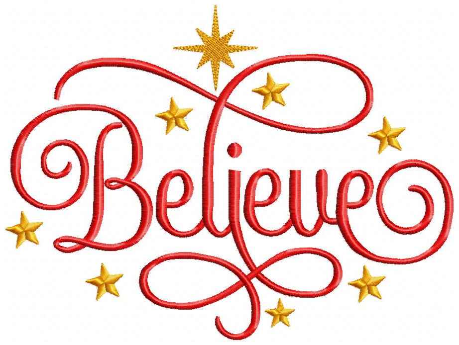 Matriz de Bordado Believe com Estrelas Natalinas – Ponto Satim