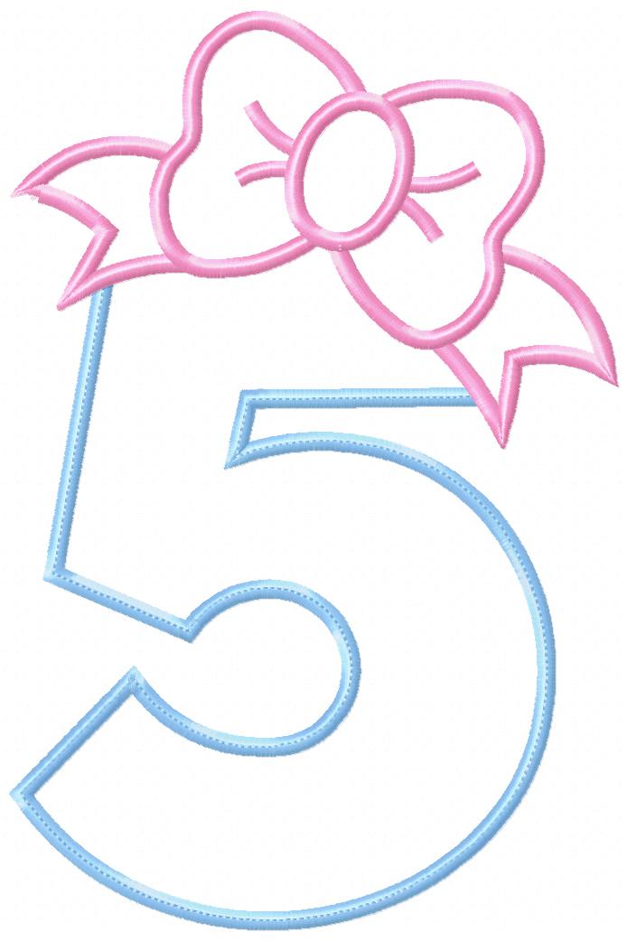 Matriz de Bordado Número 5 com Lacinho Fofo – Ponto Aplique