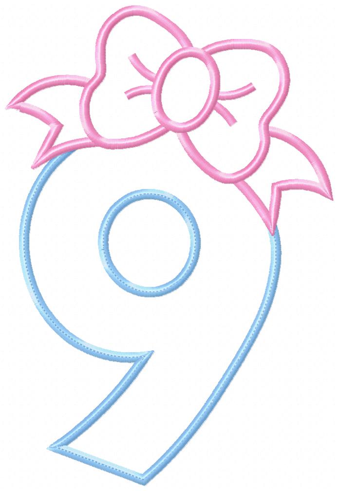 Matriz de Bordado Número 9 com Laço Fofo – Aplique