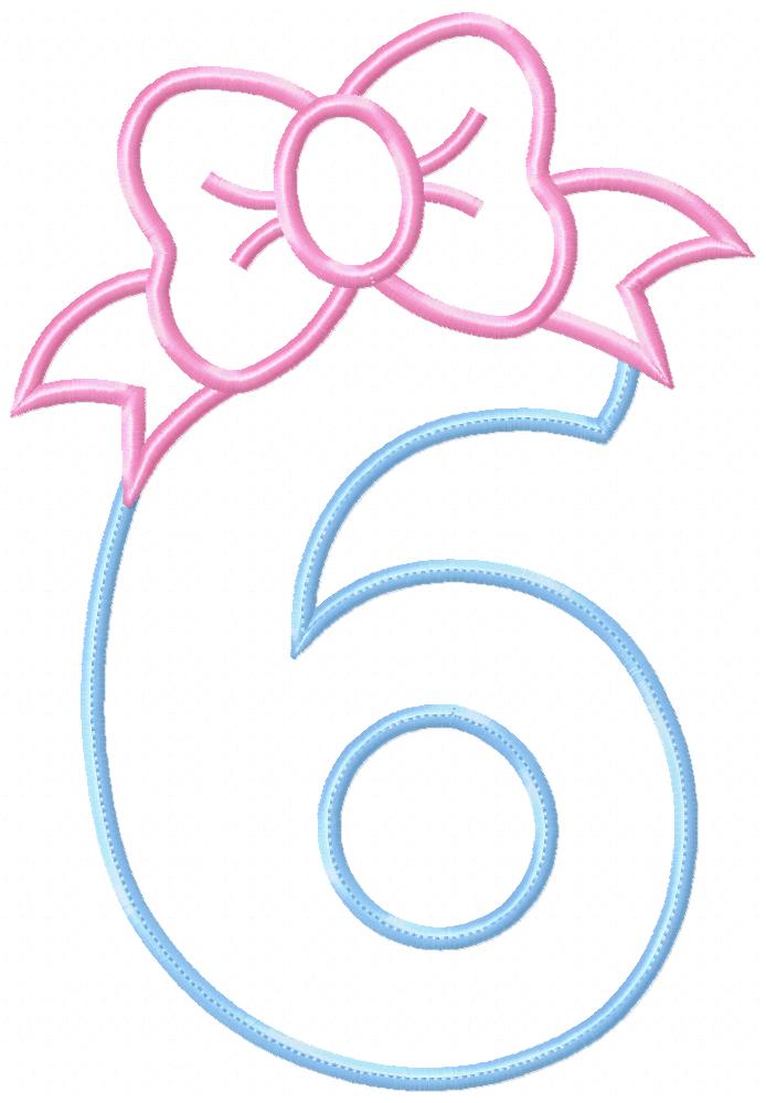 Matriz de Bordado Número 6 com Lacinho Fofo – Ponto Aplique