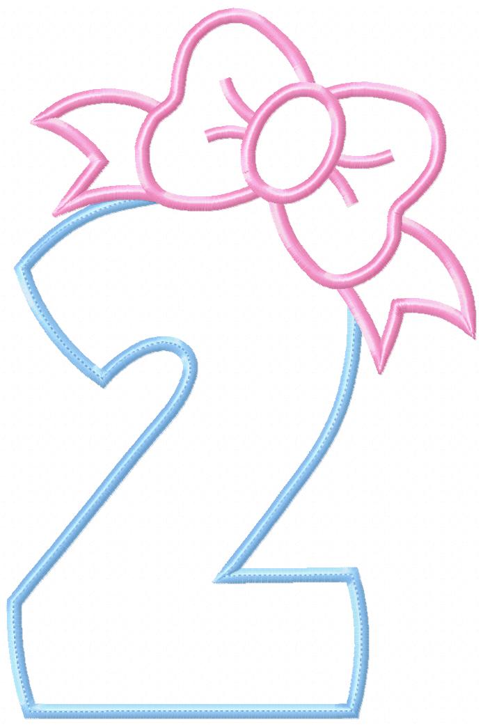 Matriz de Bordado Número 2 Decorado com Laço – Aplique