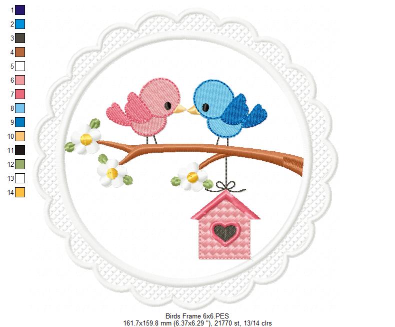 Matriz de Bordado Casal de Passarinhos Fofos – Aplique