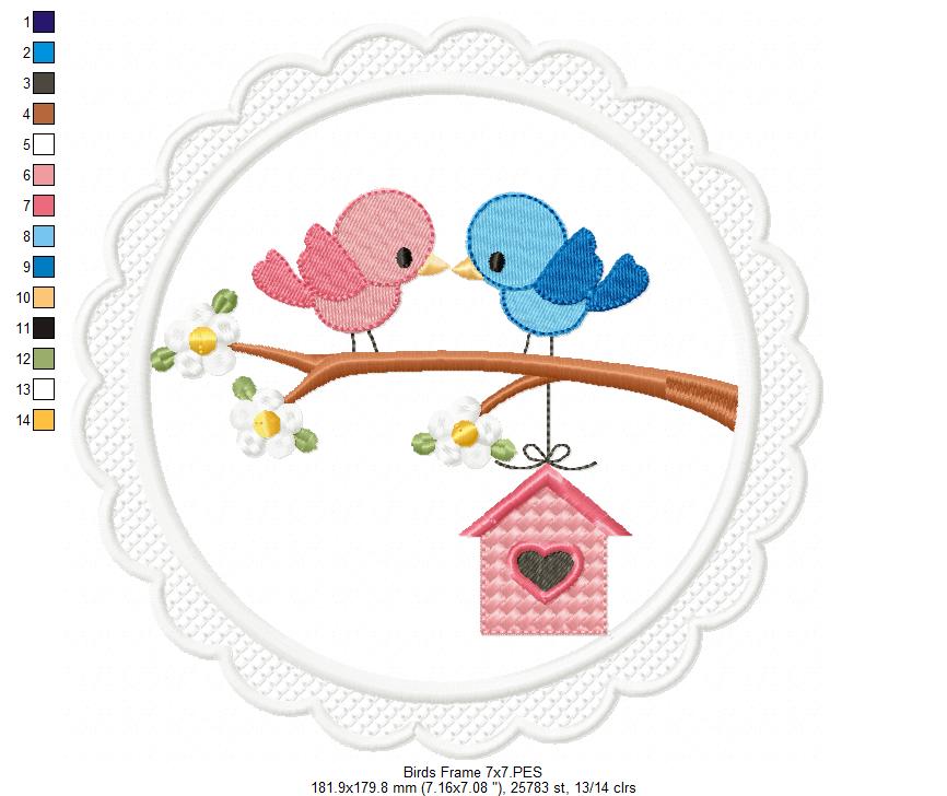 Matriz de Bordado Casal de Passarinhos Fofos – Aplique