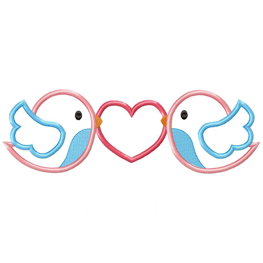 Matriz de Bordado Passarinhos Românticos com Coração – Aplique