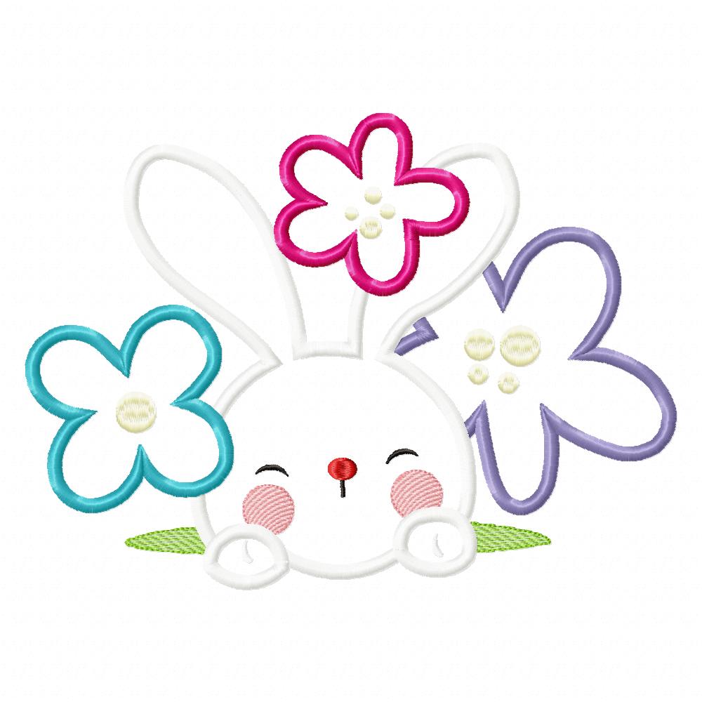 Matriz de Bordado Rosto de Coelho com Florzinhas – Aplique