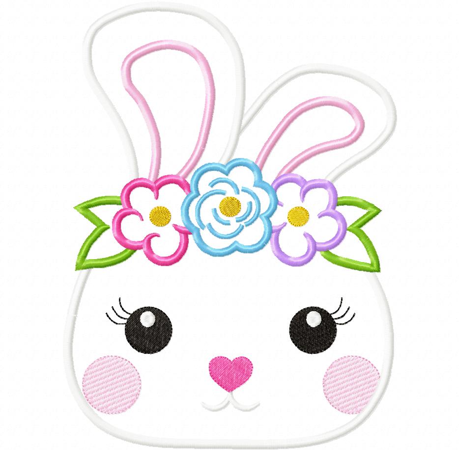 Matriz de Bordado Coelhinha com Flores – Aplique