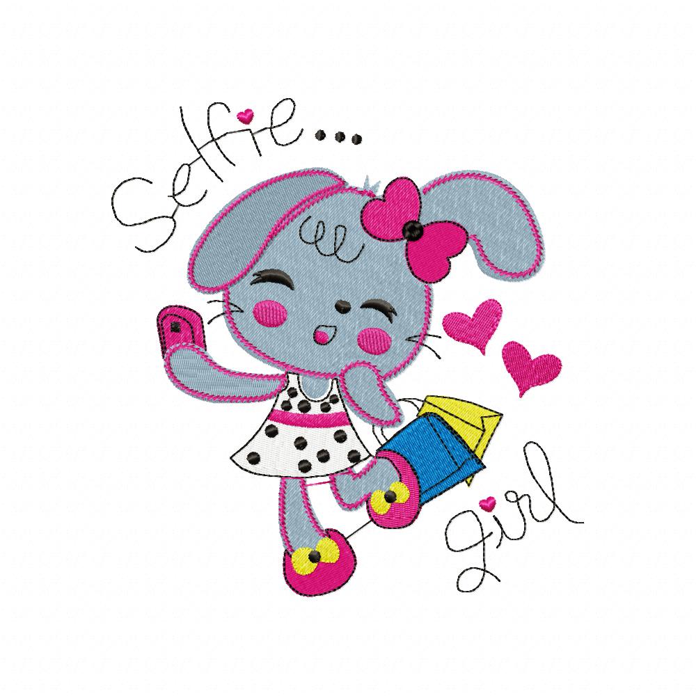 Matriz de Bordado Coelhinha Selfie Girl – Ponto Cheio