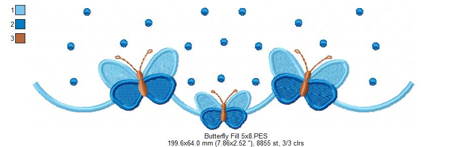 Matriz de Bordado Três Borboletas com Poás – Ponto Cheio