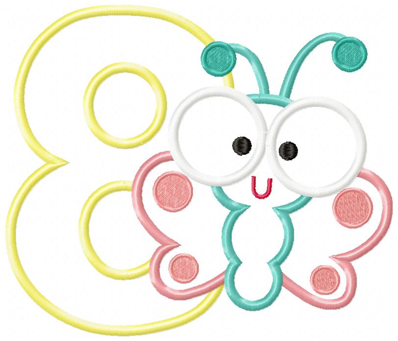 Matriz de Bordado Número 8 com Borboletinha Fofa – Aplique
