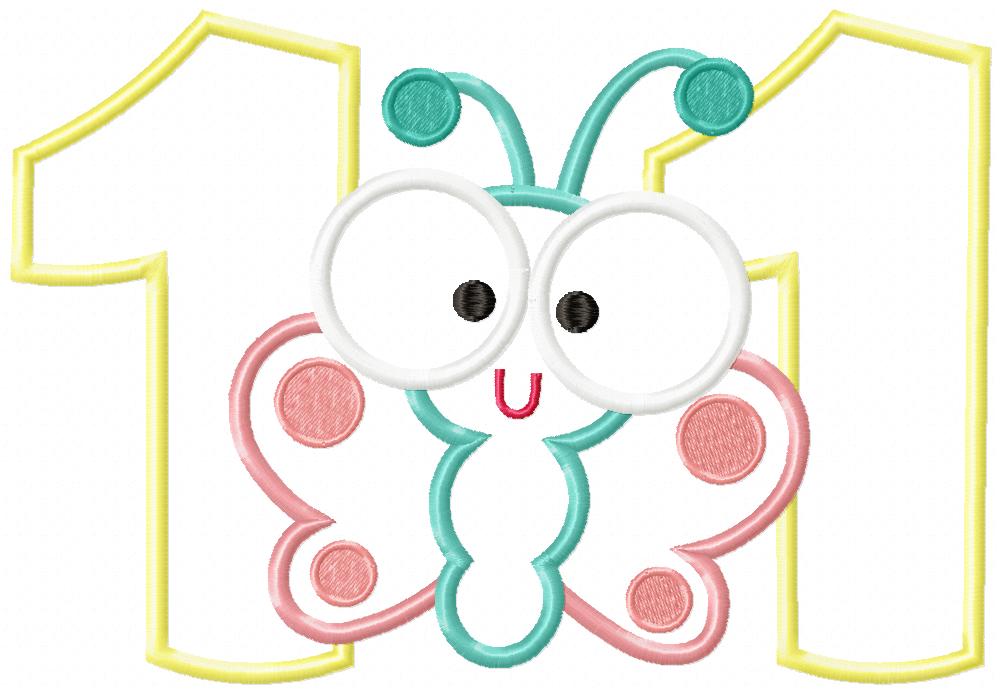 Matriz de Bordado Número 11 com Borboletinha Fofa – Aplique