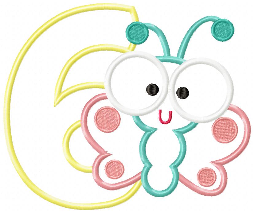 Matriz de Bordado Número 6 com Borboleta Baby – Aplique