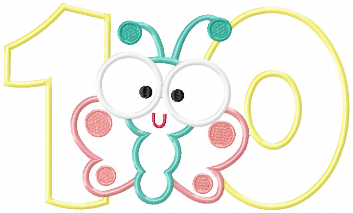Matriz de Bordado Número 10 com Borboletinha Fofa – Aplique