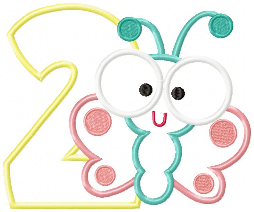 Matriz de Bordado Borboleta Baby com Número 2 – Aplique