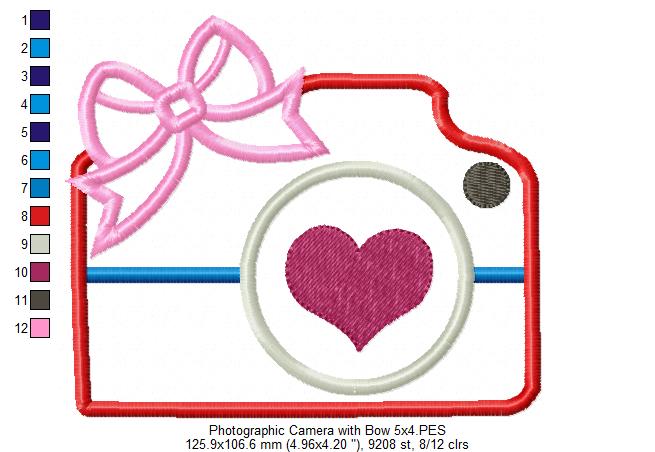 Matriz de Bordado Câmera Fotográfica com Laço – Aplique