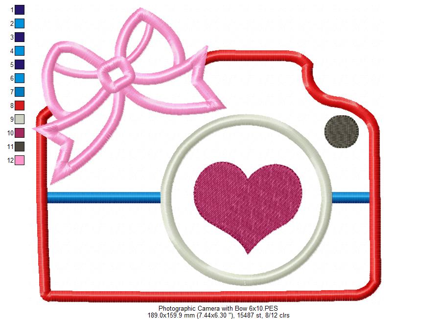 Matriz de Bordado Câmera Fotográfica com Laço – Aplique