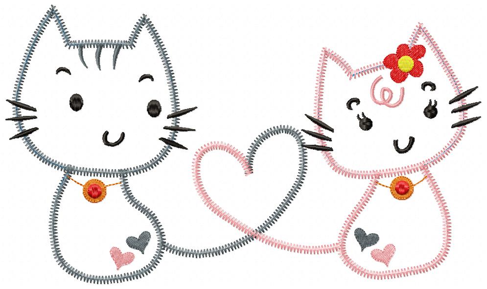 Matriz de Bordado Gatinhos Românticos – Aplique Zig Zag