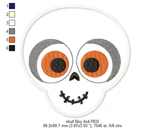 Matriz de Bordado Caveira com Olhos Grandes – Aplique Menino