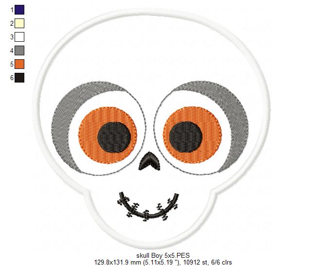 Matriz de Bordado Caveira com Olhos Grandes – Aplique Menino