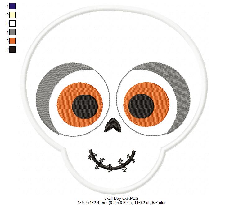 Matriz de Bordado Caveira com Olhos Grandes – Aplique Menino