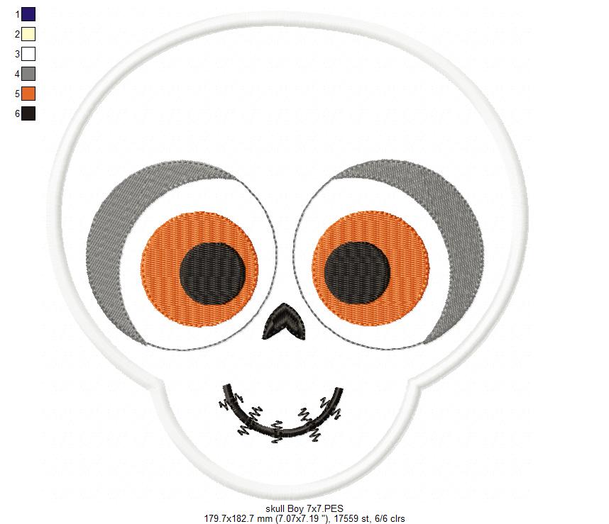 Matriz de Bordado Caveira com Olhos Grandes – Aplique Menino