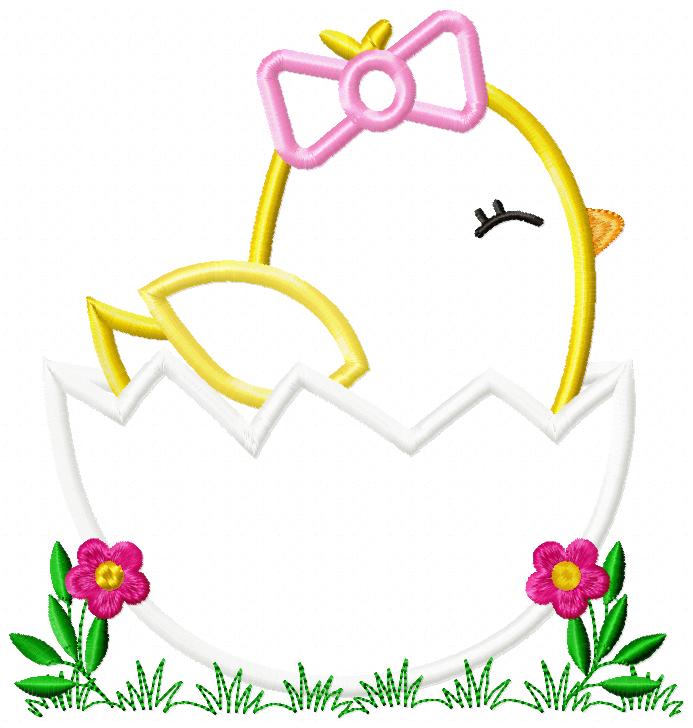 Matriz de Bordado Pintinho no Ovo com Lacinho – Aplique