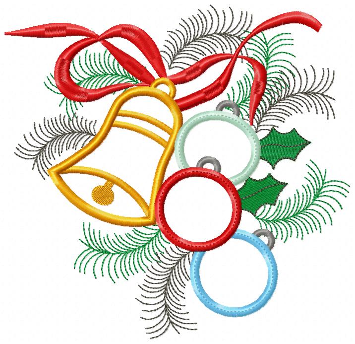 Matriz de Bordado Natal Sinos e Bolas com Laço - Aplique
