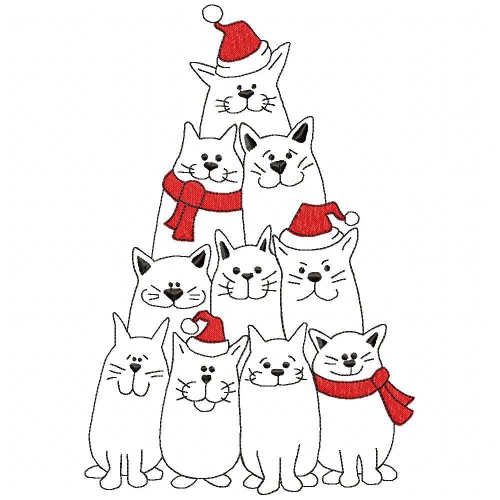 Matriz de Bordado Gatinhos em Árvore - Redwork