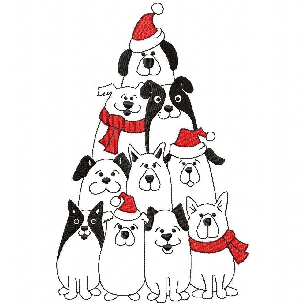 Matriz de Bordado Natal dos Cachorrinhos – Redwork