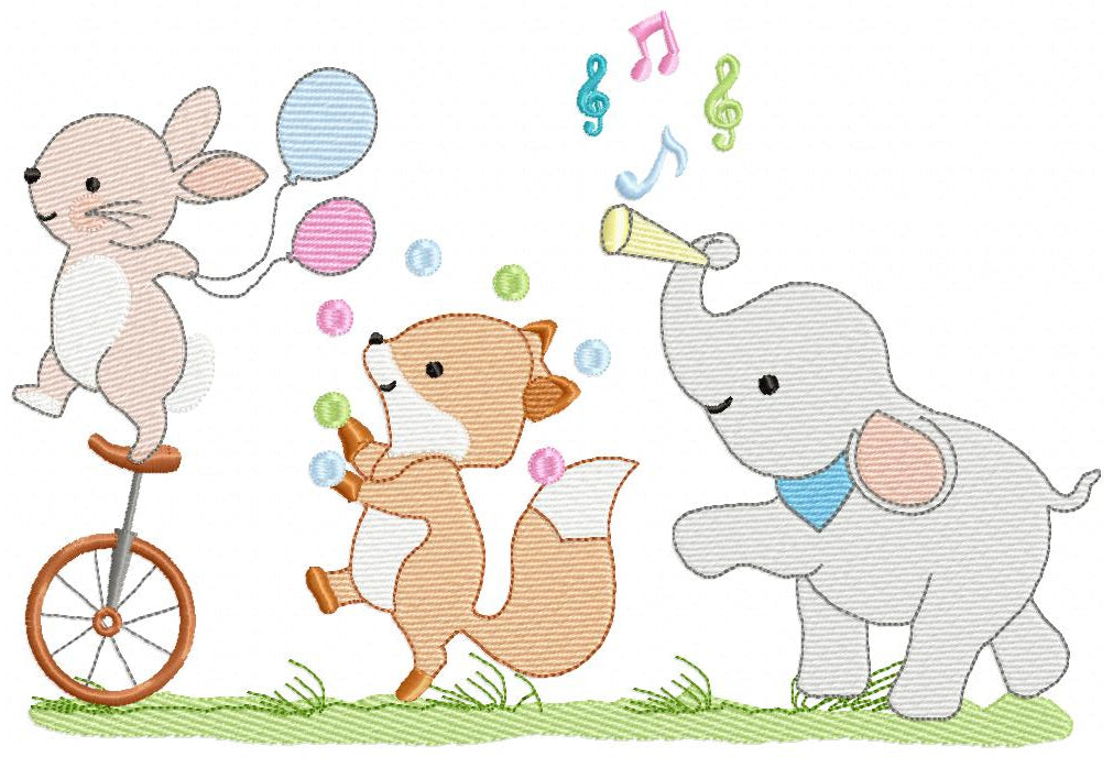 Matriz de Bordado Desfile de Animais Fofinhos – Ponto Rippled