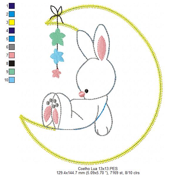 Matriz de Bordado Coelhinho na Lua – Aplique Raggy Encantador